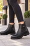 Women's Black Chelsea Boots with Zipper and Rubber Detail, Casual Winter Boots