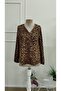 Women's long sleeve v-neck pleated front leopard print supreme blouse - 5