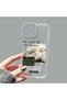 iPhone 15 Compatible Transparent Silicone Case Minimal White Rose Text Pattern Anti-Shock Phone Case with Camera Protection