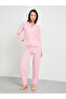 Pink Striped Polyester Pajama Set with Long Sleeves