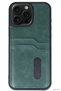 Spt-Gld Newface iPhone 14 Pro Max Case Sara Leather Case with Business Card Holder - (125340) Dark Green - 2