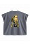 Weightlifter Turtle Printed Boxy Oversize Sleeveless Fitness T-Shirt - Anthracite - 2