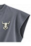 Assaulting Bull Printed Boxy Oversize Sleeveless T-Shirt - Anthracite - 4