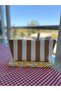 Beige Striped Linen Fabric Pencil Case - Makeup Bag - Pencil Case - 3