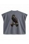 Raven and Dumbbell Printed Boxy Oversize Sleeveless Fitness T-Shirt - Anthracite - 2