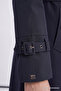 Double-Breasted Collar, Epaulettes, Belted Navy Blue Trench Coat 12528 - 6