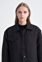 Belted Patterned Long Black Jacket 0206 - 4