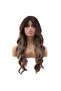 Wavy long bangs fiber synthetic wig - caramel balayage chestnut brown - 2