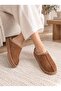 Women's Tan Thick Sole Fur-Lined House Slippers Home Shoes (Narrow Fit)
