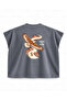 Boxy Oversize Sleeveless Biker T-Shirt with Road Print - Anthracite - 2