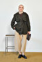 Women's Double-Sided Aler Detailed Lined Short Trench Coat Emerald Green - 3
