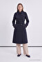 Double-Breasted Collar, Epaulettes, Belted Navy Blue Trench Coat 12528 - 2