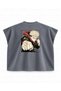 Jujutsu Kaisen Yuji Itadori Forward Punch Panel Printed Boxy Oversize Sleeveless T-Shirt - Anthracite - 2