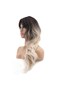 Wavy long shaggy fiber synthetic wig - dark brown rooted ash platinum ombre - 4