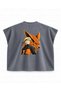 Naruto and Kurama Printed Boxy Oversize Sleeveless T-Shirt - Anthracite - 2