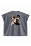 One Piece Portgas D. Ace and Sabo Brothers Printed Boxy Oversize Sleeveless T-Shirt - Anthracite - 2