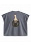 Tutuş Printed Boxy Oversize Sleeveless Fitness T-Shirt - Anthracite - 2