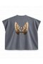 Winged Dumbbell Printed Boxy Oversize Sleeveless Fitness T-Shirt - Anthracite - 2