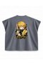 Demon Slayer Zenitsu Agatsuma Silent Portrait Printed Boxy Oversize Sleeveless T-Shirt - Anthracite - 2
