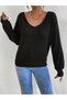 Women's long sleeve v neck window back lace detailed thick ribbed camisole blouse - 6