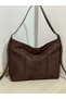 Suede Large Size Women's Shoulder Bag with Belt Detail and Front Pocket - 4