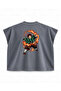 Demon Slayer Tanjiro Kamado Fire Dance Printed Boxy Oversize Sleeveless T-Shirt - Anthracite - 2