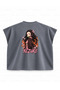 Demon Slayer Nezuko Kamado Bamboo Portrait Printed Boxy Oversize Sleeveless T-Shirt - Anthracite - 2