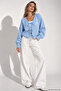 Women's Blue Knitwear Tie-Up Balloon Sleeve Soft Textured Sweater - 3