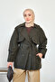 Women's Double-Sided Aler Detailed Lined Short Trench Coat Emerald Green