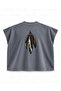 Crow Feather Printed Gothic Boxy Oversize Sleeveless T-Shirt - Anthracite - 2