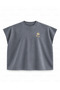 Stone Rose Printed Gothic Boxy Oversize Sleeveless T-Shirt - Anthracite