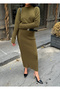 Women's Khaki Soft Textured Long Ribbed Knit Dress - 6