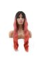Long Fiber Synthetic Wig with Wavy Bangs - Black / Coral Red Ombre - 2