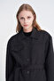 Belted Patterned Long Black Jacket 0206 - 5