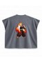 Demon Slayer Kyojuro Rengoku Flame Guard Printed Boxy Oversize Sleeveless T-Shirt - Anthracite - 2