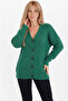 Women's Green Knitwear Cardigan V-Neck Hair Knit Patterned Buttoned Long Sleeve Cardigan