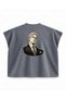 Jojo Yoshikage Kira Suit Portrait Printed Boxy Oversized Sleeveless T-Shirt - Anthracite - 2