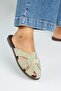 Gizemi Women's Genuine Leather Caged Water Green Slippers - 4