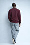 Men's Embroidered Shiny Claret Red Sweatshirt - 6