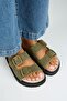 Sevalli 2 Women's Leather Genuine Leather Double Buckle Khaki Slippers