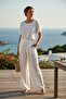 Women's Lyocell Elastic Waist Pants with Lace Detail - 2
