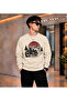 Men's Retro Motorcycle and Mountain Themed Printed Crew Neck Casual Regular Fit Sweatshirt