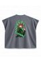 Jojo's Bizarre Adventure Noriaki Kakyoin Emerald Yarn Printed Boxy Oversize Sleeveless T-Shirt - Anthracite - 2