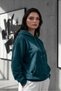 Women's Petrol Blue Combed Cotton Oversize Hooded Sweatshirt - 2