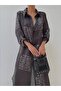 Women's Satin Text Patterned Shirt Dress - 3