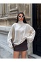 Women's Stone Turtleneck Oversize Bat Sleeve Sweater - 2