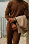 Men's High Neck Casual Brown Knit Sweater - 6