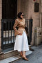 Women's Hakim Collar Gold Button Detail Asymmetrical Jacket Camel - 2