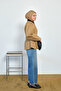 Women's Contrast Collar Waist-Fitted Lined Jacket Camel - 5