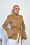 Women's Hakim Collar Gold Button Detail Asymmetrical Jacket Camel - 5